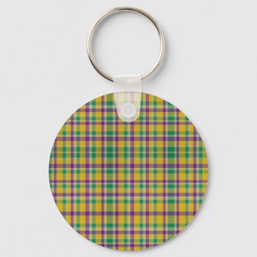Mardi Gras Gingham gemustert Schlüsselanhänger (Vorderseite)