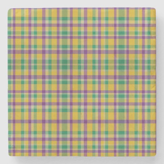 Mardi Gras Gingham gemustert Steinuntersetzer (Vorderseite)