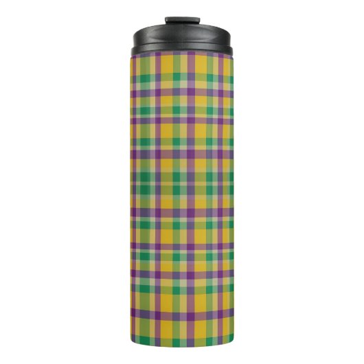 Mardi Gras Gingham gemustert Thermosbecher (Vorderseite)