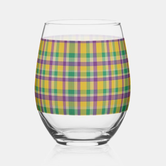 Mardi Gras Gingham gemustert Weinglas Ohne Stiel (Vorderseite)