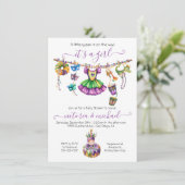 Mardi Gras Girl Baby Shower Einladung (Stehend Vorderseite)