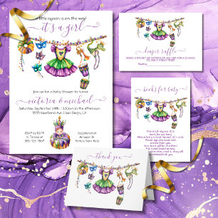 Mardi Gras Girl Baby Shower Einladung