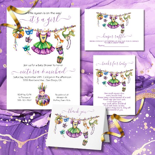 Mardi Gras Girl Baby Shower Einladung