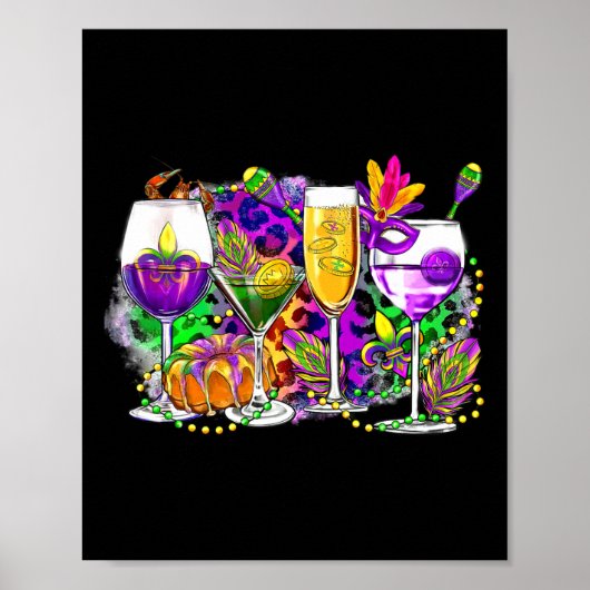 Mardi Gras Gl of Wine Poster (Vorne)