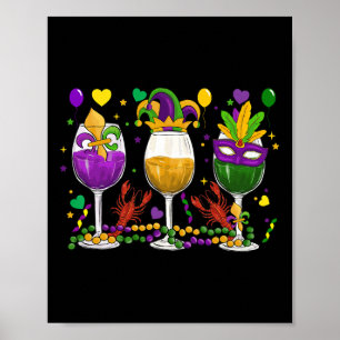 Mardi Gras Glas Wein Lustiger Weintrinken Festival Poster