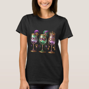 Mardi Gras Glas Wein Lustiger Weintrinken Wein Fes T-Shirt