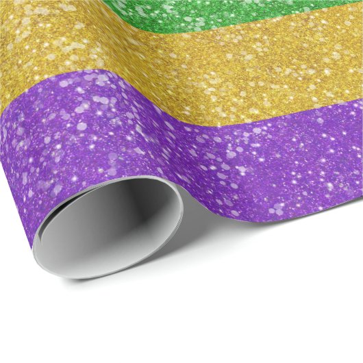 Mardi Gras Glitzer Horizontal Streifen Bling Geschenkpapier (Rolleneckpunkt)