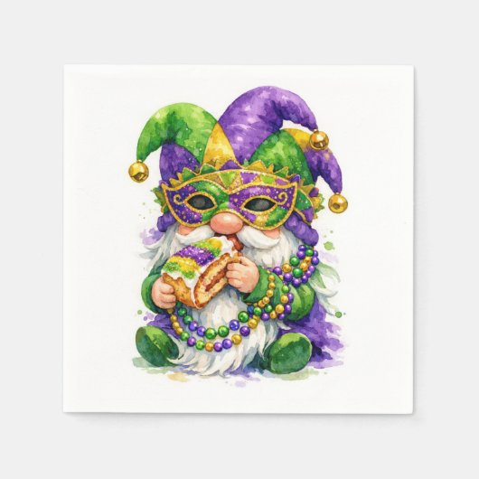Mardi Gras-Gnom, der King Cake isst Serviette (Vorderseite)