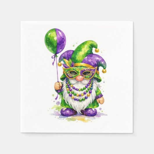 Mardi Gras Gnom mit Partyballon Serviette (Vorderseite)