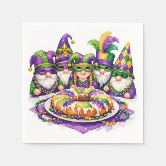Mardi Gras Gnom-Partei mit King Cake Serviette (Vorderseite)