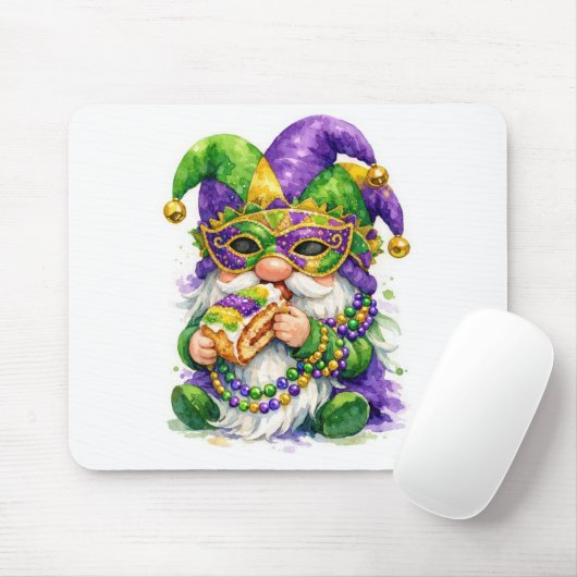 Mardi Gras Gnome Eating King Cake Mousepad (Mit Mouse)