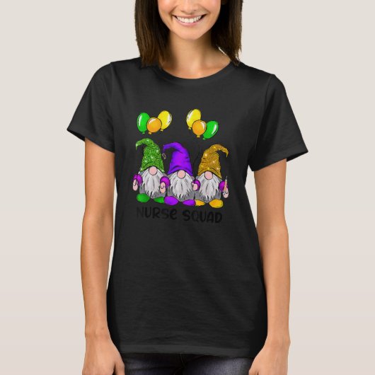 Mardi Gras Gnomes Nurse Squad Funny Carnival Tees (Vorderseite)