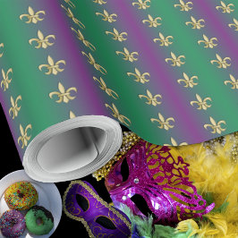 Mardi Gras Gold Fleur-De-Lis auf Lila und grün Geschenkpapier