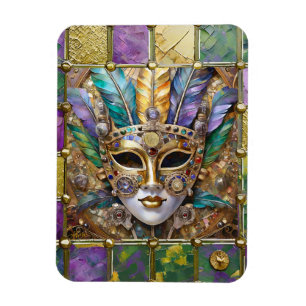 Mardi Gras Gold & Keramik Bunte Feder Maske Magnet