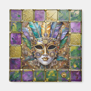 Mardi Gras Gold & Keramik Bunte Feder Maske Magnet