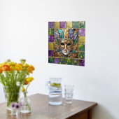 Mardi Gras Gold & Keramik Farbenfrohe Federn Maske Foliendrucke (Ablage(Küche))