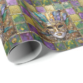 Mardi Gras Gold & Keramik Farbenfrohe Federn Maske Geschenkpapier (Rolleneckpunkt)