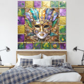 Mardi Gras Gold & Keramik Farbenfrohe Federn Maske Leinwanddruck (Insitu (Schlafzimmer))