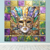 Mardi Gras Gold & Keramik Farbenfrohe Federn Maske Leinwanddruck (Insitu (Holzboden))