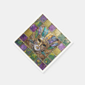 Mardi Gras Gold & Keramik Farbenfrohe Federn Maske Serviette (Ecke)