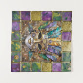 Mardi Gras Gold & Keramik Farbenfrohe Federn Maske Wandteppich (Vorderseite (Horizontal))