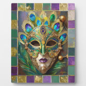 Mardi Gras Gold Keramik Peacock Feather Mask Fotoplatte (Vorderseite)