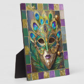Mardi Gras Gold Keramik Peacock Feather Mask Fotoplatte (Seite)