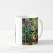 Mardi Gras Gold Keramik Peacock Feather Mask Kaffeetasse (VorderseiteRechts)