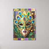 Mardi Gras Gold Keramik Peacock Feather Mask Leinwanddruck (Vorderseite)
