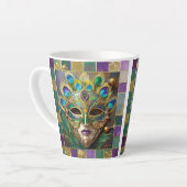 Mardi Gras Gold Keramik Peacock Feather Mask Milchtasse (Linke Ecke)