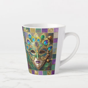 Mardi Gras Gold Keramik Peacock Feather Mask Milchtasse