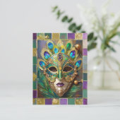 Mardi Gras Gold Keramik Peacock Feather Mask Postkarte (Stehend Vorderseite)