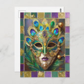 Mardi Gras Gold Keramik Peacock Feather Mask Postkarte (Vorne/Hinten)