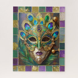 Mardi Gras Gold Keramik Peacock Feather Mask Puzzle