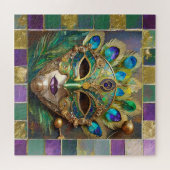 Mardi Gras Gold Keramik Peacock Feather Mask Puzzle (Horizontal)