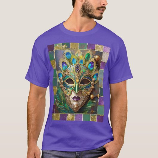 Mardi Gras Gold Keramik Peacock Feather Mask T-Shirt (Vorderseite)