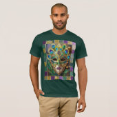 Mardi Gras Gold Keramik Peacock Feather Mask T-Shirt (Vorne ganz)