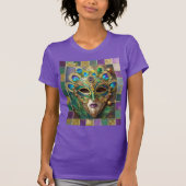 Mardi Gras Gold Keramik Peacock Feather Mask T-Shirt (Vorderseite)