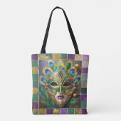 Mardi Gras Gold Keramik Peacock Feather Mask Tasche (Rückseite)