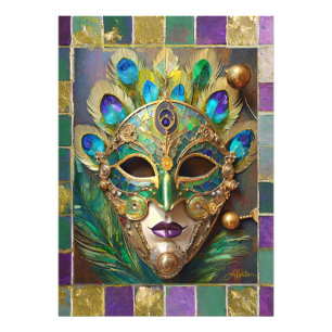 Mardi Gras Gold Keramik Pfauenfeder Maske Fotodruck