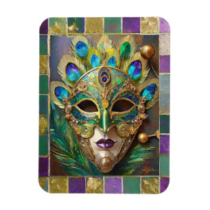 Mardi Gras Gold Keramik Pfauenfeder Maske Magnet