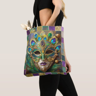Mardi Gras Gold Keramik Pfauenfeder Maske Tasche