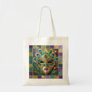 Mardi Gras Gold Keramik Pfauenfeder Maske Tragetasche