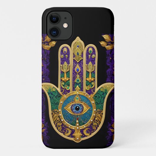 Mardi Gras Gold Lila Grüne Hamsas Art Case-Mate iPhone Hülle (Rückseite)