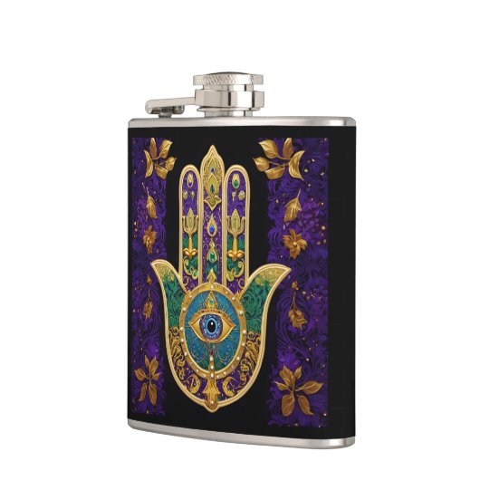 Mardi Gras Gold Lila Grüne Hamsas Art Flachmann (Links)