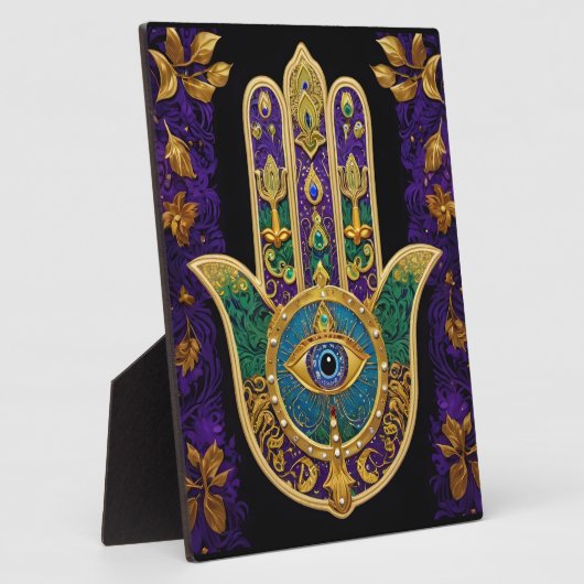 Mardi Gras Gold Lila Grüne Hamsas Art Fotoplatte (Seite)