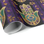 Mardi Gras Gold Lila Grüne Hamsas Art Geschenkpapier (Rolleneckpunkt)