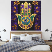 Mardi Gras Gold Lila Grüne Hamsas Art Leinwanddruck (Insitu (Schlafzimmer))