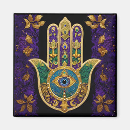 Mardi Gras Gold Lila Grüne Hamsas Art Magnet