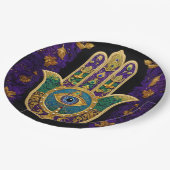 Mardi Gras Gold Lila Grüne Hamsas Art Pappteller (Schrägansicht)